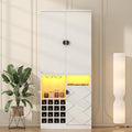 kepptory 72" Tall Wine Bar Cabinet with LED Light, Farmhouse Kitchen Pantry Storage Cabinet with 16 Wine Racks & Glass Holders, Liquor Cabinet for Dining Room Living Room, White by kepptory