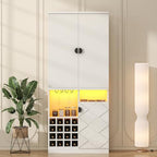 kepptory 72" Tall Wine Bar Cabinet with LED Light, Farmhouse Kitchen Pantry Storage Cabinet with 16 Wine Racks & Glass Holders, Liquor Cabinet for Dining Room Living Room, White by kepptory