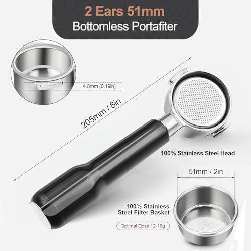 51mm Bottomless Portafilter & 51mm Adjustable Coffee Distributor Bundle, 2 Ears Stainless Steel Head, Only Compatible with De'Longhi ECP3420, EC155, BCO430, EC260, and ECP3120 - Image 4