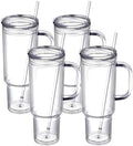 40 oz plastic tumbler with handle and Straw Lid，clear tumbler，Double Wall Vacuum Reusable plastic Water Bottle Travel Mug Cup，Classic Acrylic Tumblers (4 Pack) by smlixe