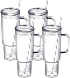 40 oz plastic tumbler with handle and Straw Lid，clear tumbler，Double Wall Vacuum Reusable plastic Water Bottle Travel Mug Cup，Classic Acrylic Tumblers (4 Pack) by smlixe