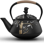 Tea Kettle, Cast Iron Tea Pot with Stainless Steel Infuser, Japanese Tea Pots for Stove Top, Unique Hand Painted Bamboo Pattern, Teapots with Enameled Interior, Tetsubin Tea Kettle, 800ML by Mirkaza