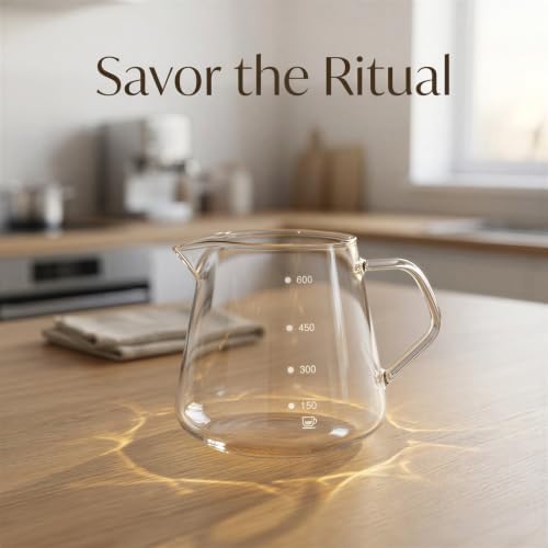 Pour Over Coffee Maker Set, 20.3 fl oz / 600 ml Manual Drip Coffee Carafe with Conical Glass Dripper, Glass Carafe and Wood Base, Clear Scale, for Home, Office, Cafe, 1 to 3 Cup Brewing - Image 6
