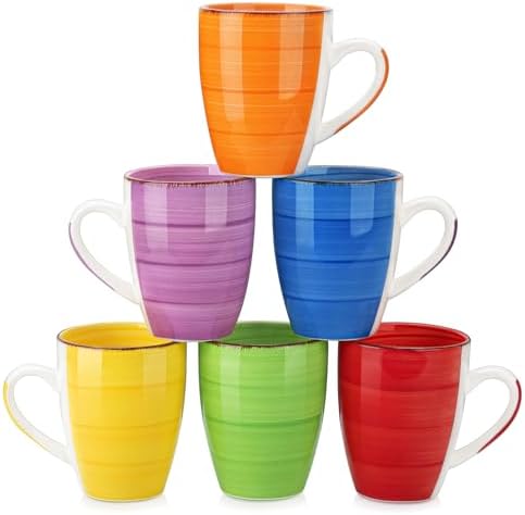 vancasso Bonita Set of 6 Stoneware Tea Coffee Cups 480 ml, Cold Colour Mug Set – Microwave Safe, Dishwasher, Multi-Coloured by vancasso