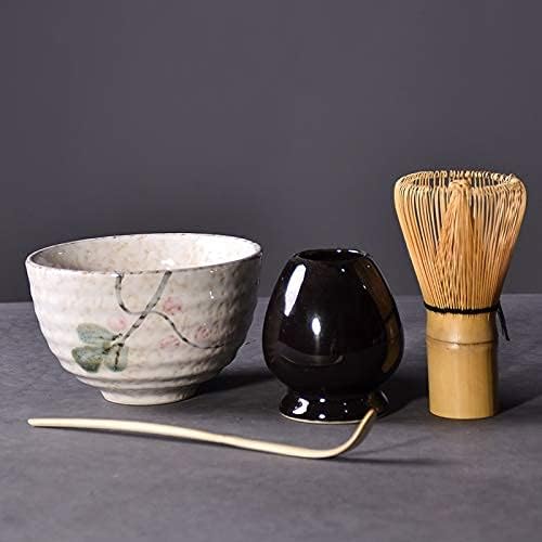 Matcha Bowl Japanese Matcha Tea Set4pcs/Set Traditional Matcha Giftset Bamboo Matcha Whisk Scoop Ceremic Matcha Bowl Whisk Holder Tea Sets Traditional Tea Bowls Set (Style C) - Image 2