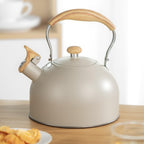 Stove Top Kettle, 2.5 Quart Whistling Kettle for Gas Hob with Wood Pattern Handle Loud Whistle Food Grade Stainless Steel, Anti-Hot Handle and Anti-Rust, Suitable for All Heat Sources - Image 2