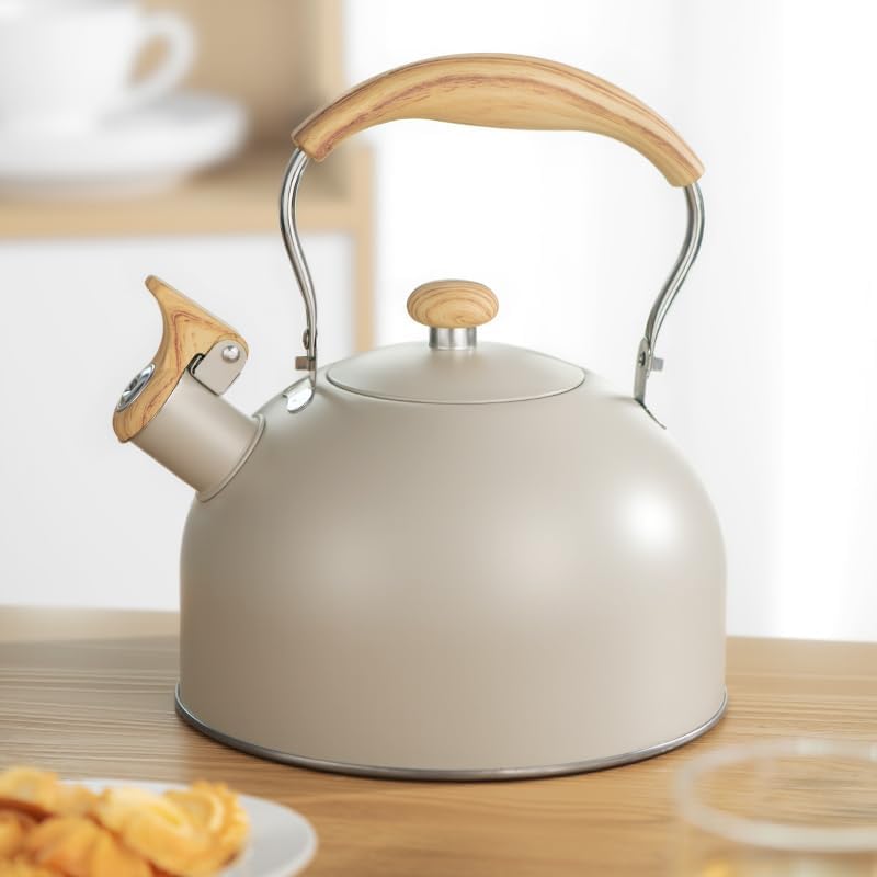 Stove Top Kettle, 2.5 Quart Whistling Kettle for Gas Hob with Wood Pattern Handle Loud Whistle Food Grade Stainless Steel, Anti-Hot Handle and Anti-Rust, Suitable for All Heat Sources - Image 2