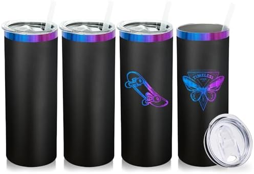 20 oz Skinny Tumblers Bulk with Lids and Straws Black,4 pack by MetalyaTumblers