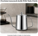 Gooseneck Coffee Pouring Kettle 600ml Thick 304 Stainless Steel Precision Spout Teapot for Manual Pour Over and Home, Silver - Image 6