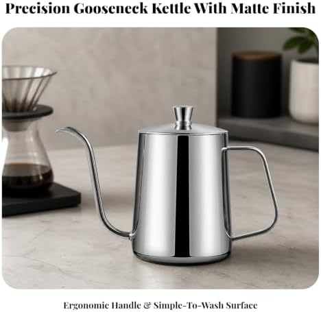 Gooseneck Coffee Pouring Kettle 600ml Thick 304 Stainless Steel Precision Spout Teapot for Manual Pour Over and Home, Silver - Image 6