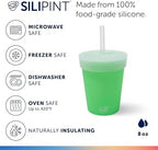 Silipint 8oz Silicone Tumbler with Straw and Lid – Unbreakable, BPA Free, Non-Toxic, Dishwasher, Microwave, Freezer Safe Tumbler Cup – Reusable Drinkware for Juice (Glow Green, 8oz - Pack of 4) - Image 2