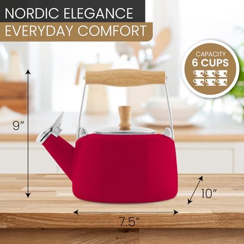 Chantal SVEN Enamel on Steel Whistling Teakettle with Natural Wood handle, 1.4 quarts, Apple Red - Image 3
