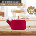 Chantal SVEN Enamel on Steel Whistling Teakettle with Natural Wood handle, 1.4 quarts, Apple Red - Image 3