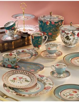 SODEF Florine Bone Porcelain Single Tea Cup and Saucer Set 6.8 fl oz with Decorative Floral Patterns and Matching Tray for Personal Tea Moments refined Gift Idea - Multicolor - Image 4