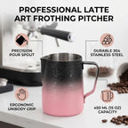 Coffee Milk Frothing Pitcher with Spout, 450ML Stainless Steel Espresso Steaming Pitcher, Milk Frother Steamer Cup Frothing Creamer Jug for Cappuccino Latte Art Coffee Machine (Gradient Pink) - Image 3