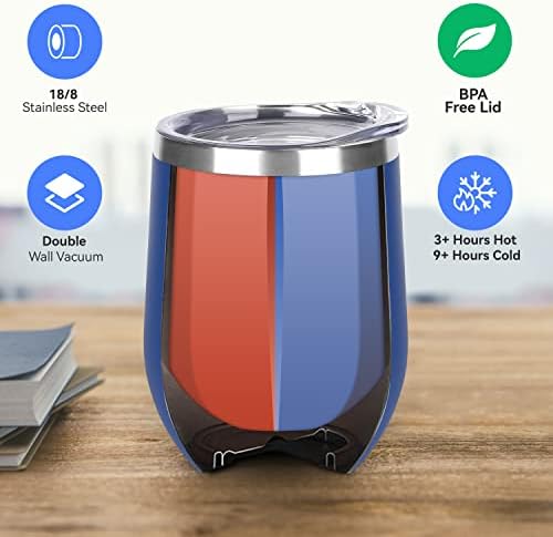 DOMICARE Stainless Steel Wine Tumbler Bulk with Lid, Personalized Insulated Tumblers Set, 12oz Travel Coffee Cups Pack of 16, Dark Blue - Image 2