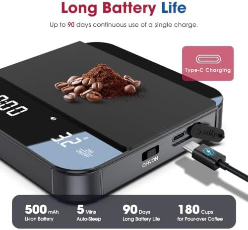 Mik-Nana Mini Coffee Scale with Timer, 2kg/0.1g Rechargeable Espresso Scale - Image 5