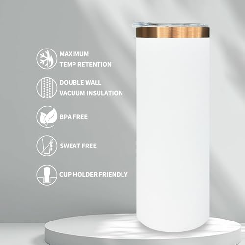 20 oz Skinny Tumblers Bulk with Lids and Straws White,4 pack - Image 4