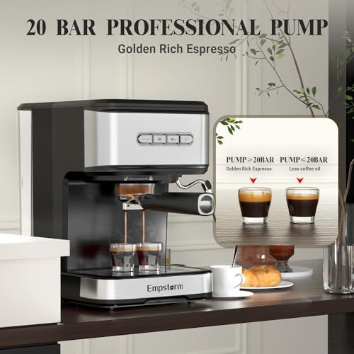 20 Bar Espresso Machine with Milk Frother Steam, Stainless Steel 1100W - Image 3