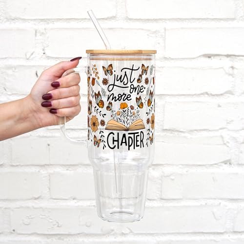 Sip-Sip Hooray! Just One More Chapter 40oz Glass Tumbler with Lid and Straw - Image 2