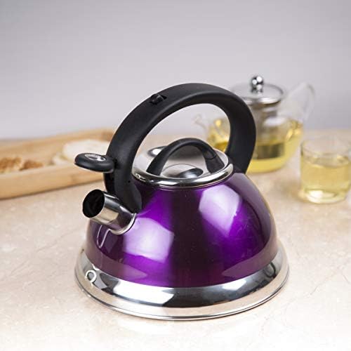 Creative Home Alexa 3.0 Quart Stainless Steel Whistling Tea Kettle Fast Boiling Heat Water for Stovetop Whistle Tea Pot, Metallic Purple - Image 3