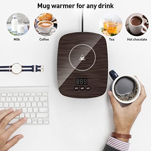 Mug Warmer,Coffee Warmer for Desk,Electric Cup Warmer with Three Temperature Settings,Coffee hot Plate for Cocoa Tea Milk with Auto Shut Off After 4H Feature (Wood Color/Without Mug) 2PCS - Image 5