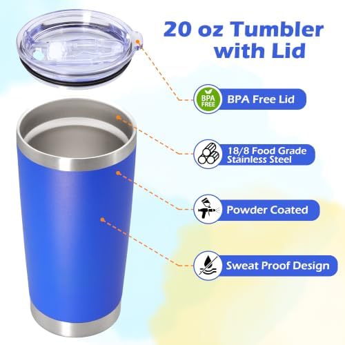 20oz Tumbler Insulated Tumblers Vacuum Coffee Mug with Lid Dark Blue 6Pack - Image 3