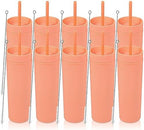 Volhoply 16oz Plastic Skinny Tumbler with Lid and Straw Bulk 10 Pack,Insulated Double Wall BPA Free Matte Acrylic Tumblers,Iced Coffee Travel Reusable Party Cup,Customizable Diy Gifts(Orange,10 Set) by LiveFully%EF%BC%8CDrinkFreely%E2%80%94KeepGoingwithVolhoply%EF%BC%81