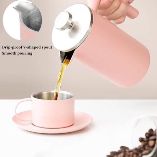 French Press Coffee Maker Double Wall Insulated French Coffee Press Stainless Steel With 3-Level Filter System, Brewed Coffee Pot For Camping(/Pink,350ml) - Image 4