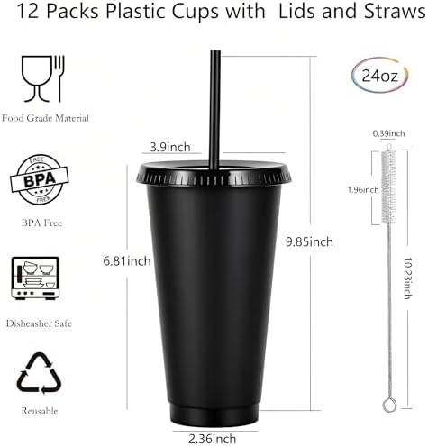 24 oz Reusable Plastic Cups, Custom Cups for Party with Lids and Straws, 24 Pack Iced Coffee Travel Mugs or Mean Girls Party Tumblers, Leak-Proof Coffee Travel Mug (24, Black) - Image 2