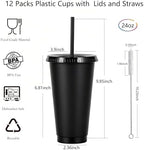 24 oz Reusable Plastic Cups, Custom Cups for Party with Lids and Straws, 24 Pack Iced Coffee Travel Mugs or Mean Girls Party Tumblers, Leak-Proof Coffee Travel Mug (24, Black) - Image 2