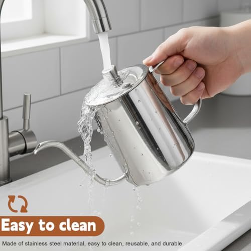 UKCOCO 600ml Gooseneck Coffee Kettle, Stainless Steel Drip Pot with Lid - Image 5