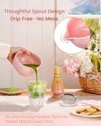 Matcha Whisk Set, 6pcs Matcha Set Includes Matcha Bowl with Spout, Bamboo Whisk & Scoop with Cute Charm, Chasen Holder, Innovative Sifter Handle, Tea Mat for Latte Making, Pale Pink - Image 6