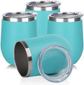 DOMICARE Stainless Steel Wine Tumbler Bulk with Lid, Personalized Insulated Tumblers Set, 12oz Travel Coffee Cups Pack of 4, Light Blue by VisittheDOMICARE