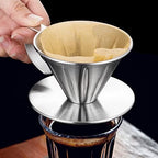 Coffee Filters Stainless Steel Coffee Dripper Engine Drip Filter Cup Tea Slag Funnel Hand Punch Double - Image 3