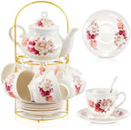 Zhehao 20 Pcs Porcelain Tea Set for Adult, with Metal Holder, Grace by Zhehao