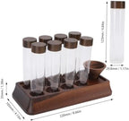 Asixxsix Set of 8 Coffee Bean Storage Tubes with Wooden Stand and Funnel, Airtight Glass Dosing Coffee Bean Cellar Container with Lids for Home Coffee Shop Bar, Espresso Bean Canisters - Image 7