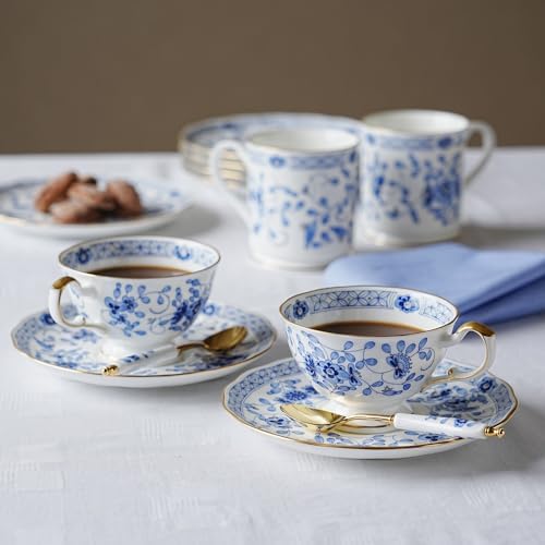 Narumi 9682-7165AZ Cup and Saucer Set, Milan, 7.3 fl oz (210 cc), Blue, Floral Pattern, Plum Blossom, Chintz, Pair, Tea Cup & Saucer, Wedding Gift, Made in Japan, Gift Box Included, Wrapped - Image 4