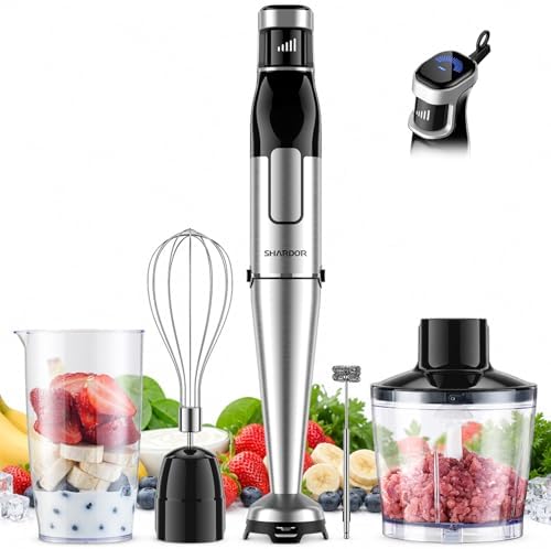 SHARDOR Immersion Blender Handheld, 1100W Hand Blender with Variable Speed, 5-in-1 Stick Blender Stainless Steel Shaft with Chopper, Whisk, Frother & Beaker for Soup, Sauces, Smoothies, Baby Food by Shardor