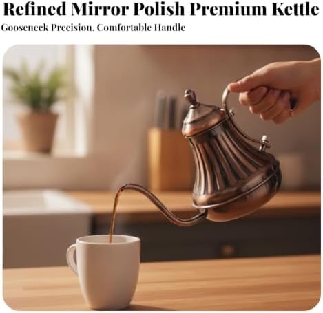 Easy to Clean Kettle | Food-Grade Stainless Steel, Gooseneck Coffee Kettle Fluted Body, for Home, Baristas, Silver, 450ML - Image 2