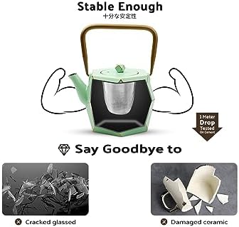 Toptier Cast Iron Teapot, Stovetop Safe Japanese Cast Iron Tea Kettle, Diamond Design Tea Pot with Removable Infuser for Loose Tea, 30 Ounce (900 ml), Light Green - Image 3