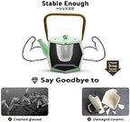 Toptier Cast Iron Teapot, Stovetop Safe Japanese Cast Iron Tea Kettle, Diamond Design Tea Pot with Removable Infuser for Loose Tea, 30 Ounce (900 ml), Light Green - Image 3