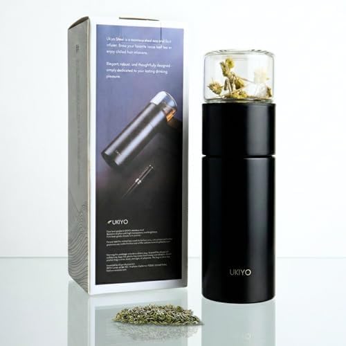 Ukiyo Steel Premium Stainless Steel and Glass Tea & Fruit Infuser Bottle - Travel Tumbler with Stainless Steel Filter by UkiyoSense