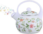 Whistling Enamel Stovetop Tea Kettle, Classic Enameled Steel Kettle with Ergonomic Anti-Scald Handle, Floral Teapot(White) by Unknown