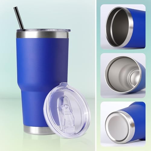 DOMICARE 30oz Tumbler Bulk with Lid and Straw, Double Wall Travel Coffee Mug, Insulated Vacuum Stainless Steel Tumblers, Powder Coated Tumbler Cup (Dark Blue, 8) - Image 6