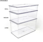Isaac Jacobs Small Stackable Organizer Bin (10.75” x 6.5” x 2.4”) w Hinged Lid Clear Storage Box Home Office School Fridge Bathroom Kitchen Pantry Container BPAFree Food Safe (Small Clear) (Pack of 2) - Image 5