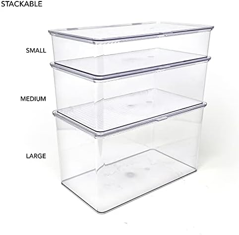 Isaac Jacobs Small Stackable Organizer Bin (10.75” x 6.5” x 2.4”) w Hinged Lid Clear Storage Box Home Office School Fridge Bathroom Kitchen Pantry Container BPAFree Food Safe (Small Clear) (Pack of 2) - Image 5
