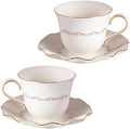 Tea Cups and Saucers Set of 2, 6.4oz Stackable Porcelain Coffee Cup, YFH11 by KAMMAK