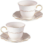 Tea Cups and Saucers Set of 2, 6.4oz Stackable Porcelain Coffee Cup, YFH11 by KAMMAK