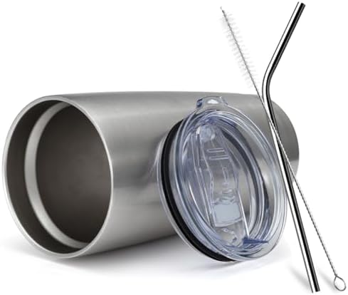 COMOOO 20oz Stainless Steel Tumbler Double Wall Vacuum Coffee Cup Insulated Travel Mug with Lid and Straw Durable Powder Coated Insulated Coffee Cup for Cold & Hot Drinks (Silver, 12 pack - Image 5